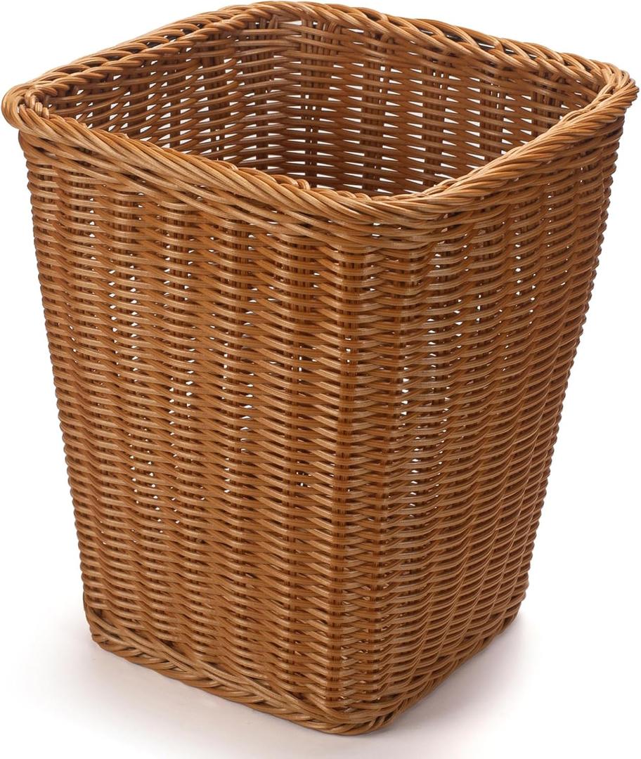 Wicker Waste Basket, Hand Woven Trash Can, Imitation Rattan Garbage Basket for Bedroom, Bathroom, Kitchen, Living Room (Square) (9.4" x 9.4" x 11")
