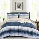 WONGS BEDDING Blue Comforter Set Full Size, 7 Pieces Full Bed in a Bag for All Season, Soft and Breathable Striped Bedding Set with Boho Comforter, Flat Sheet, Fitted Sheet, Pillowcases & Shams