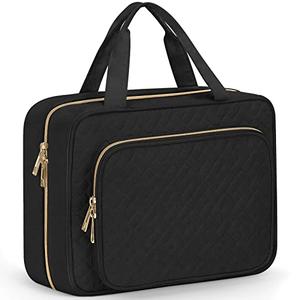 Toiletry Bag for Women, Large Cosmetic Travel Bag, Hanging Toiletry Bag for Bathroom, Thickened PVC Waterproof Makeup Bag, Toiletries Bag for Travel Business Trips and Camping, Black