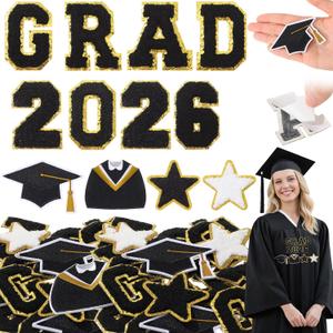 Yungyan 48 Pcs 2026 Graduation Iron on Letter Patches Chenille Class of 2026 Iron on Patches Self-Adhesive Congrats Grad Applique Decorative Gifts Crafts Accessories for Graduation Lei Cap