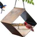 MYITYARD Hanging Bird Feeder, Small Metal Wild Bird Feeders for Outdoors, Garden Yard Decorative Birdfeeder, Square Vintage Bronze (Quadrilateral)