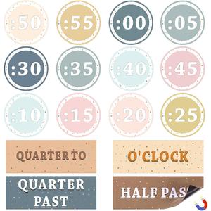 16 Pcs Morandi Clock Numbers Labels, Telling Time Classroom Decorations Elementary, Magnetic Modern Clock Labels for Home School Classroom Wall Decor Math Class Must Have