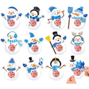 Whaline 36 Pack Winter Cards with Domes DIY Winter Candy Greeting Cards with Clear Dome Shaker Snowman Chocolate Holder for Christmas Holiday Party Treat DIY Crafts Gift Rewards Supplies, 12 Styles