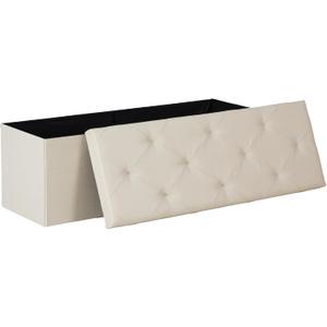 DUMOS 43 Inch Folding Storage Ottoman Bench, Large Hidden Storage Chest withThicker Foam Padded Seat, End of Bed Foot Rest Stool for Bedroom Living Room Entryway, Load 660 lbs, Beige