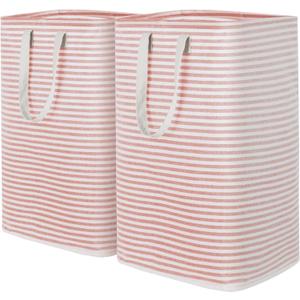 Lifewit 2 Pack Laundry Hamper Large Collapsible Laundry Baskets, Freestanding Waterproof Clothes Hamper with Easy Carry Handles in Laundry Room Bedroom Bathroom College Dorm for Adults, Pink, 2 x 80L