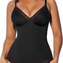 FeelinGirl Shapewear Bodysuits for Women Tummy Control Mesh Slimmer Body Suits Deep V Neck Body Shaper 2024 (X-Large, Black)
