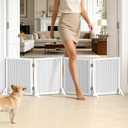 Short Dog Gate 15.7Inch High, Free Standing Dog Gates for Doorways, Pet Gate Indoor for Small Medium Dogs, Foldable Freestanding Puppy Gate for Stairs Kitchen 3 & 4 Panel (White)