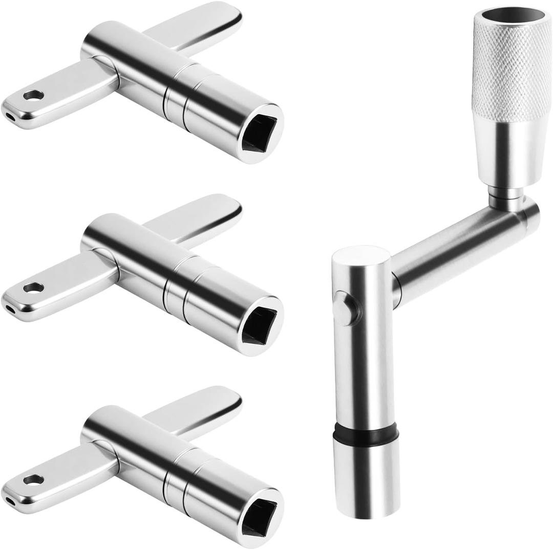 Drum Key Set of 4  3 Standard Square Lug Drum Tuning Keys + 1 Fast Rotary Tuning Key, Universal Stainless Steel Drum Tuner Kit for All Drummers