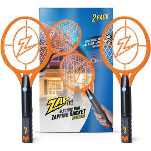 2 Pack Electric Fly Swatter Racket and Mosquito Zapper by ZAP IT! - High Duty 4,000 Volt Electric Bug Zapper Racket - USB Rechargeable Fly Zappers Racquet for Indoor and Outdoor - Medium, Orange