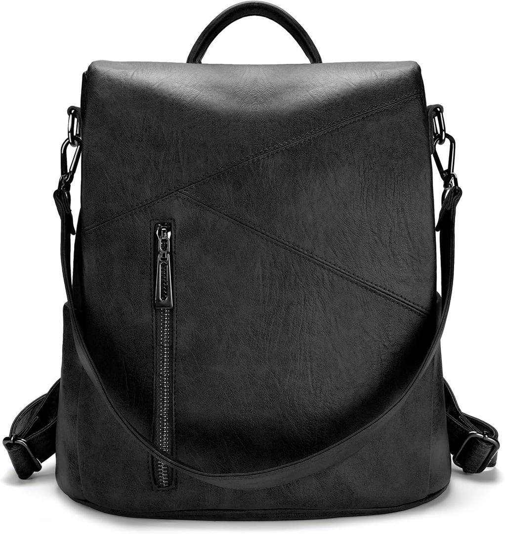 molshine Anti Theft Backpack,Fashion Casual Travel PU Leather Daypack Bag Shoulder Rucksack Handbags for Women HB041 (Black)