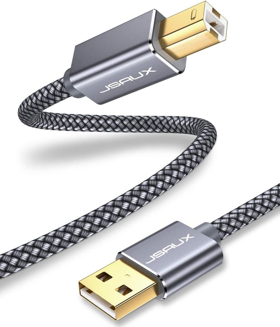 JSAUX Printer Cable, 10FT USB Printer Cord 2.0 Type A Male to B Male Cable Scanner Cord High Speed Compatible with HP, Canon, Dell, Epson, Lexmark, Xerox, Samsung and More (Grey)
