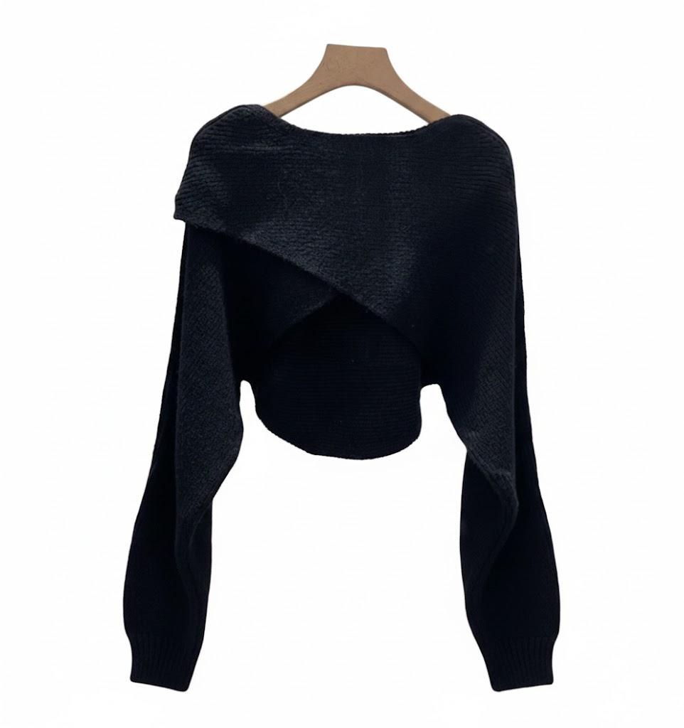 Open Back, Black Wool Front Sweater