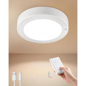 SURAIELEC Rechargeable Ceiling Light with Wall Switch, 8000mAh Battery Ceiling Light Indoor, Wall Switch Remote or Motion Sensor, 6500K 300LM, Battery Lights No Wiring for Shed, Pantry, Closet, 1-Pack
