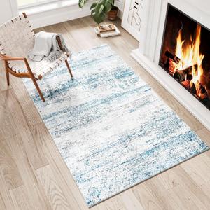 Dripex Faux Rabbit Fur Small Area Rug, 2x3 Washable Coastal Blue Fluffy Rugs,Stain Resistant Indoor Door Mat for Home Entrance, Non-Slip Fluffy Throw Rugs for Living Room Bedroom Kids Room