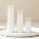 12-Pack White Pillar Candles (2''X3,4,6) & 12-Pack Glass Cylinder Vases(2.6''X5,6,8),Hurricane Candles,Wedding Centerpiece Decor Set-Mixed Heights for Table, Proposal, Event.