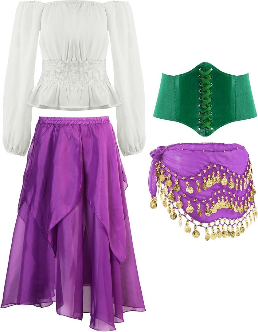 Tarpop 4 Pcs Halloween Gypsy Costume Accessories for Women Pirate Dancer for Renaissance Medieval (Large)