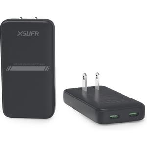 45W USB Wall Charger, Flat Wall Charger, Dual USB C with PD 3.0 & GaN, Folding USB Wall Plug for Traveling, Fast Charging for Laptops, Phones, Support Super Fast Charging for Samsung Galaxy, Black