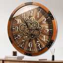 Wall Clocks for Living Room Decor, Large Real Moving Gears Clock, Vintage Industrial Oversized Rustic Farmhouse Kitchen Office Fireplace Wall Decor (Brown, 27 inch)