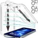 EZ-GLAZ- 4 Pack for iPhone 13 Pro Max Screen Protector [6.7"] With 2 Pack Camera Lens Protector, 9H+ Hardness 12FT Military Grade Shatterproof Scratch Resistant Durable Tempered Glass Film with Flawless Fit Kit, HD Clear (Transparency)