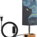 Dimmable Starry Night Art Black Cat Table Lamp with 2 USB C Charging Ports & AC Outlet, Touch Lamps for Nightstand Bedside Small Lamp Night Stand Side Light for Bedroom/Desk, 14 in