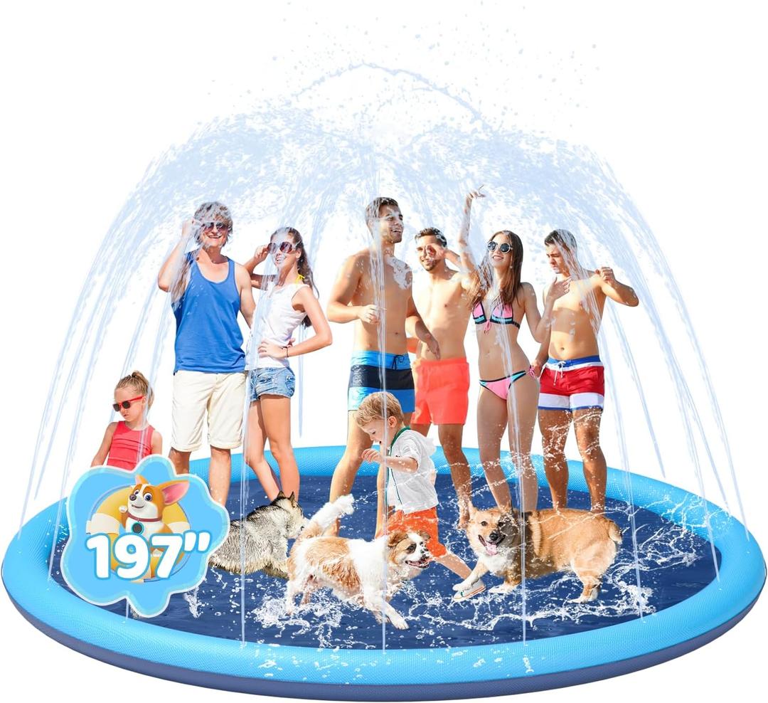Splash Pad for Kids and Dog, YSJILIDE Non-Slip Large Sprinkler Splash Play Mat, 197" Sprinkler Pool for Outside Backyard Dog Pool, XXXXXXXL-197"
