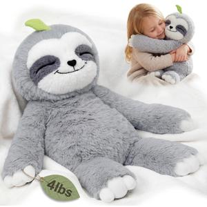 Mewaii 4 Lbs Weighted Stuffed Animals with Heating Pad- Heavy Belly & Limbs, 15" Sloth Heated Plush for a Realistic Hug, Super Soft Fluffy Plush Toy for Kids