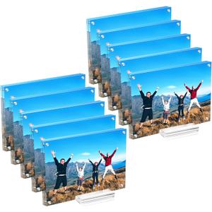 10 Pack Acrylic Picture Frame 4x6,Clear Magnetic Photo Frame, Double Sided Acrylic Block Frames for Tabletop Display Horizontal and Vertical,Family,Wedding,Documents Certificate Frame set