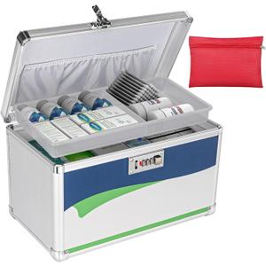 LOCKCURX Medication Lock Box, 10x6x6.7 Inch Aluminum Alloy Medication Safe, First Aid Box with Detachable Tray & Travel Pouch, Childproof & Privacy Medicine Box for Home, Travel, Dorm (Blue)