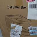 Covered Enclosed Stainless Steel Cat Litter Box,Top Lid with Door(Dog Proof Cat Litter Box),Includes Litter Scoop, Odorless Design, Large Capacity Suitable for Kitten,Medium Cats