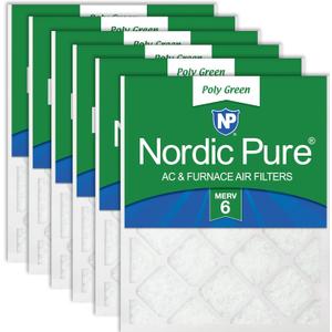 Nordic Pure 18x25x1 Poly Green MERV 6 Pleated AC Furnace Air Filters 6 Pack | Actual Size: 17 1/2 x 24 1/2 x 3/4 Made in USA, Standard HVAC Filtration, Recycled Media, Larger Airborne Particles