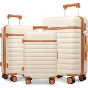 Luggage Sets 3 Piece, Carry On Luggage 20In With Spinner Wheels,PC Hardside Suitcase Set with TSA Lock,Durable Large Checked Suitcase for Men and Women, Beige, 3 Piece Set (20/24/28in)
