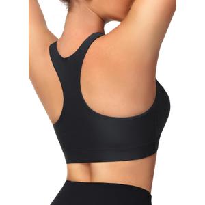 Women's Sports Bra Swim Tops for Under Shirt Bikini Top Bathing Suit Modest High Neck Quick Dry Removable Padded UPF50+ (Medium, Black)
