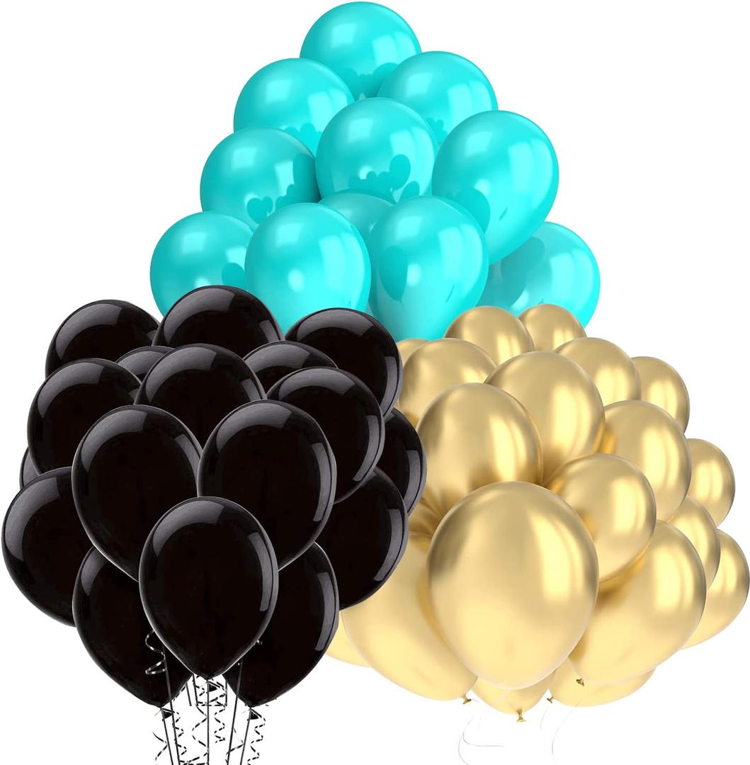 Qian's Party Teal Gold Balloons for Turquoise Gold Black Birthday Decorations for Women 30pcs Teal Gold Balloons Bridal Shower Decorations/Turquoise Gold Black Wedding Decorations/40th Birthday Women