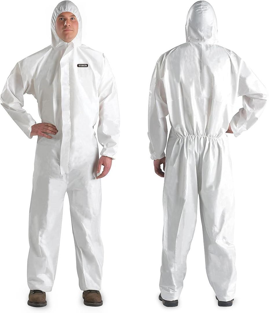 Hazmat Suit Disposable Coverall | Heavy Duty Full Body Paint Coverall & Suit in 7 Sizes with Multiple Specifications With Hood - Breathable & Water Resistant - X-Large, White, 1