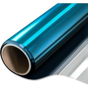 WPCTEV Window Privacy Film One Way Daytime Mirror Tint Treatments UV Heat Control Vinyl Stickers Sun Block Glass Paper Door Covering Reflective (Light Blue Silver, 35.4 Inch x 6.5 Feet)