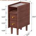 Narrow Nightstand with 2 Drawers - Solid Wood Narrow Side Table with Open Shelf for Small Spaces, Couch, Bedroom, Living, Office - Small Bedside Table, End Tables (Walnut, 7.87 inch), 7.87"W x 15.6"D x 19.9"H