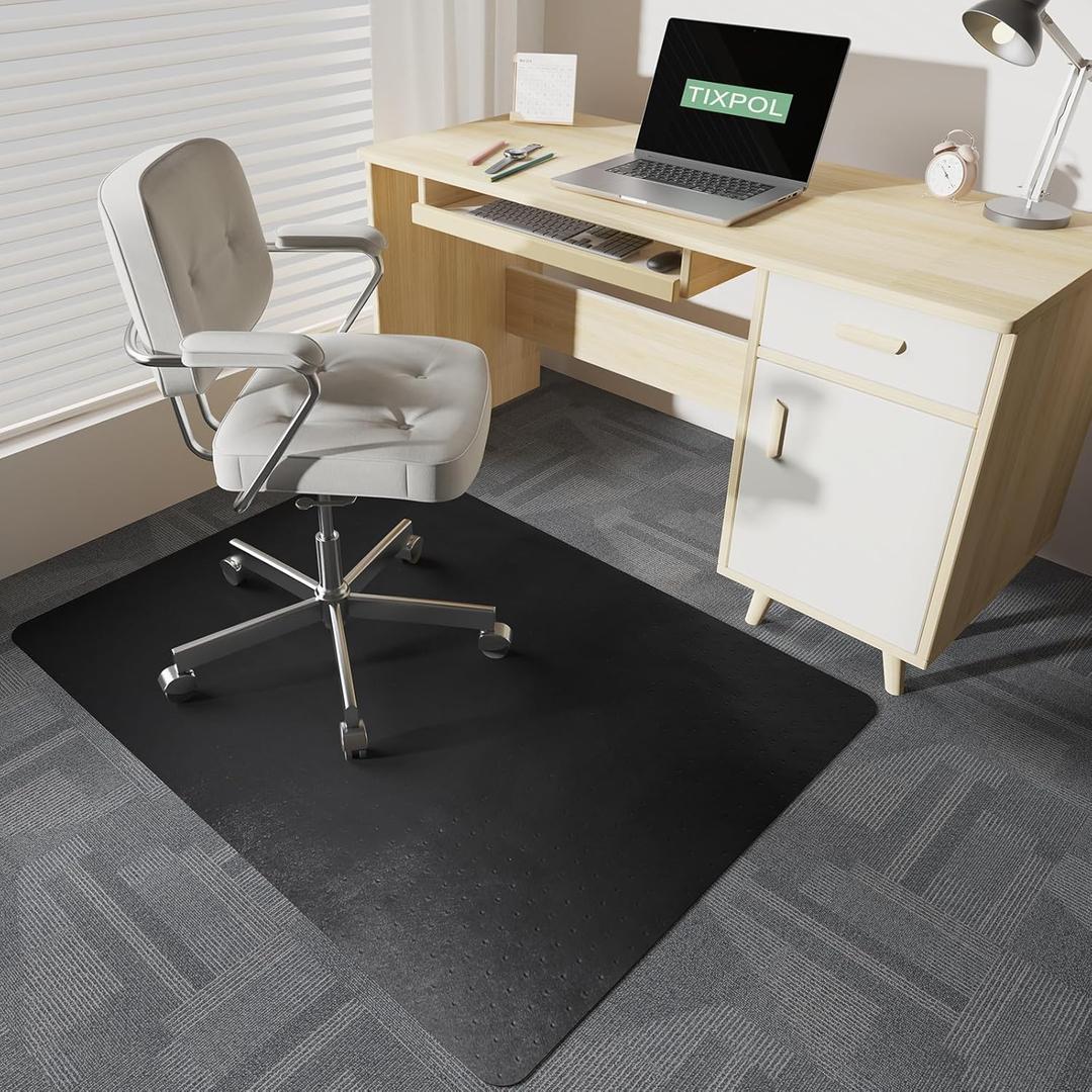 Chair Mat for Carpet, 36" x 48" Office Chair Mat for Carpeted Floors, Non-Slip Carpet Protector Floor Mat with Grips, Plastic Heavy-Duty Rolling Desk Mat for Home Office and Gaming (Black)