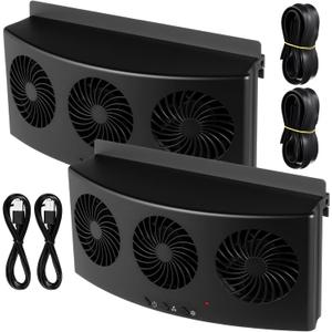 Tujoe 2 Pack USB Cable 3 Fans Car Exhaust Fan USB 3 Fans Car Window Air Vent Radiator Cooling Vent Exhaust for General Types(Black)