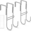 FYY 2 PCS Over the Door Hooks, Heavy Duty Double Hanger with Non-Slip Pads, No-Drill Metal Hook for Hanging Coats Towels Robes Closet Bathroom Bedroom, Fits 1.45 Inch Door Thickness, 5.12" Long,Silver