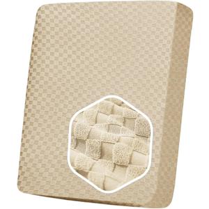YEMYHOM Stretch Individual Cushion Covers Sofa Chair Seat Cushion Slipcovers Soft Couch Cover Replacement Large Checkered Furniture Protector with Elastic Bottom (1 Pc Cushion Cover, Light Beige)