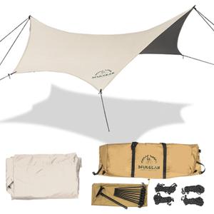 Camping Tarp, 19.7 x 18.4 ft Waterproof 210D Oxford Cloth Camping Canopy with Poles, Anti-UV UPF50+ Lightweight Tent Tarps Shelter Car Awning for Outdoor, Picnic, Hammock, Backpacking