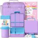 Fimibuke Kids Bento Snack Lunch Box with 4 Compartment, Insulated Bag, Stainless Steel Vacuum Thermos Food Jar, Ice Pack, Utensils Set, Birthday Gift for Age 3-12 Back to School Toddler Girl Boy Adult (B2.Purple & Blue)
