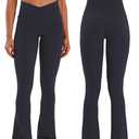 Sunzel Hidden Butt Lifting Scrunch Flare Leggings for Women with Pockets No Front Seam Tummy Control Mini Flared Yoga Pants 32" Inseam Charcoal Gray Small