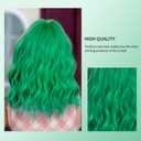 Green Wig and Sunglasses Set - 15 Inch Wavy Wig With Bangs - Heat Resistant Shoulder Length Curly Bob Wigs for Women - Bachelorette Party Costume Cosplay (Green)