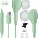 Wired Headphones USB C for for Samsung S26 S25 Ultra A17 A16 S24 S23 in Ear USB-C Headphones Wired with Microphone Volume Control Type C Headphones iPhone 16 Pro Max iPad mini Xiaomi Pixel Green