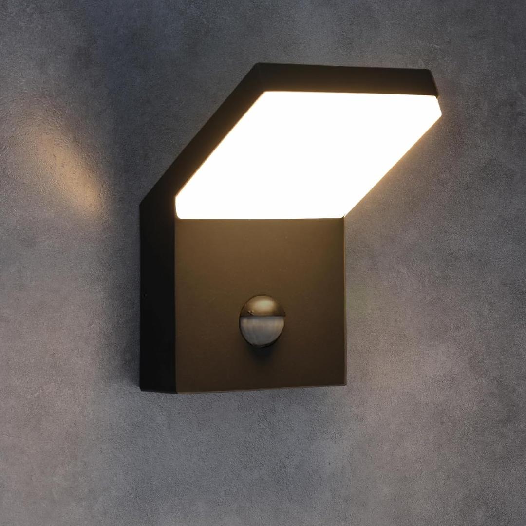 Lustrlach Motion Sensor Porch Light Outdoor Wall Sconce Black for House LED Modern Exterior Light Fixture Waterproof Aluminum Lamp 1800lm for Garage Garden Patio