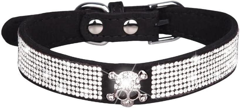 Serijoars Small Dog Collar with Rhinestone Crystal Diamond Colorful Bling Girl Puppy Cat Collars (L, Black5)