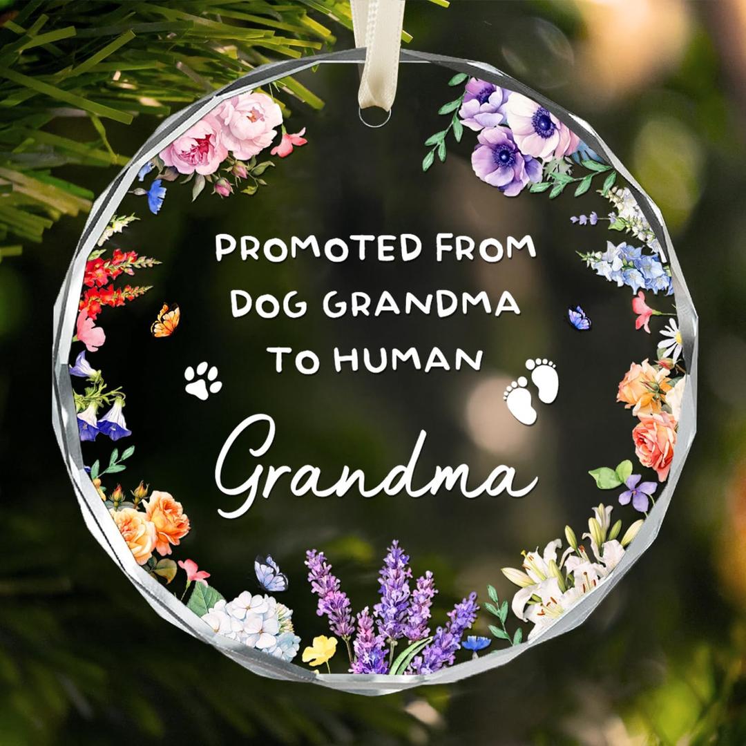 2 x New Grandma Ornament - Baby Announcement Gift Promoted from Dog to Human Grandma Glass Ornament - Grandmother Gifts for Christmas - Grandmother Gifts from Grandkids
