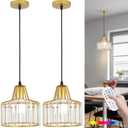 Battery Operated Pendant Lights,Rechargeable Pendant Light with Remote,Gold Pendant Light Fixtures for Kitchen Island,Modern Crystal Hanging Lights for Bedroom,Dining Room Hallway Entryway
