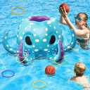 iPlay, iLearn Kids Octopus Pool Toys, 2-in-1 Inflatable Float Pool Game | Basketball Hoop & Ring Toss Game, Outdoor Summer Beach Water Play, Cool Family Party Gift 3 4 5 6 7 8 Year Old Boy Girl Child